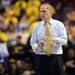 Michigan head coach John Beilein  stands on the court after beating South Dakota State 71-56, in the second round of the NCAA tournament at the Palace in Auburn Hills on Thursday, March 21, 2013. Melanie Maxwell I AnnArbor.com 